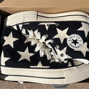 Converse Black Canvas High Top Sneakers with White Star Print